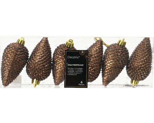 Set aus sechs bruchsicheren Christbaumkugeln in Zapfenform
