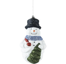Schneeemann Weihnachtsbaumschmuck mit Zylinder, Schal und Tanne