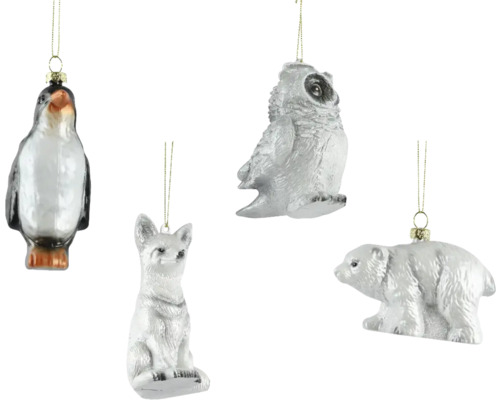 Dekohänger Figur aus Kunststoff bunt Weihnachtsbaumschmuck: Pinguin, Fuchs, Eule und Eisbär
