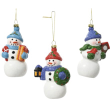 Drei hängende Schneemann-Weihnachtsbaumornamente