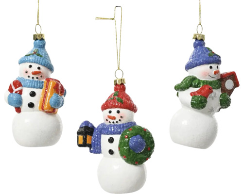 Dekohänger Schneemann aus Kunststoff bunt Drei hängende Schneemann-Weihnachtsbaumornamente