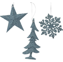 Dekorationsset mit Stern, Tannenbaum und Schneeflocke zum Aufhängen