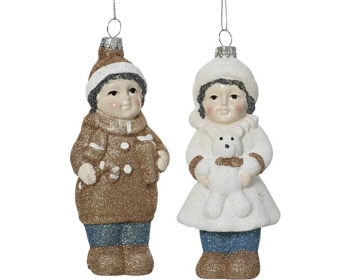 Dekohänger Figur aus Kunststoff bunt Zwei Figuren als Christbaumschmuck mit Junge und Mädchen
