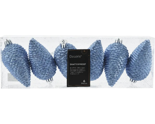 Christbaumhänger Tannenzapfen 4,5x4,5x8 cm blau Sechs bruchsichere, zapfenförmige Christbaumkugeln