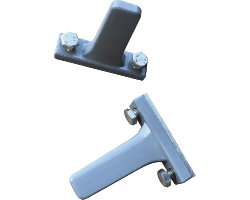 Zwei Pfostenhalter aus Metall mit Schrauben zur Befestigung