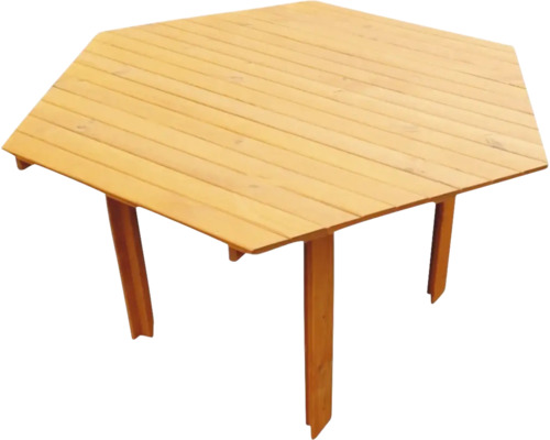Achteckiger Holztisch mit vier Beinen