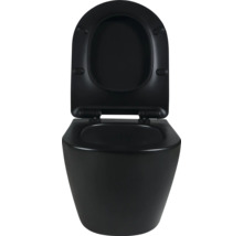 Schwarze Tiefspültoilette mit offenem Toilettendeckel