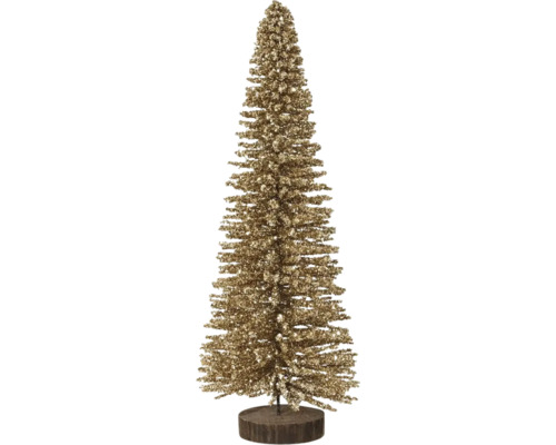 Dekorativer Weihnachtsbaum mit Glitzer auf Holzfuß