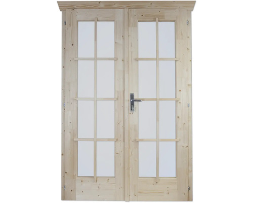Doppeltür für Gartenhaus 45 mm SKAN HOLZ vollverglast 117,5x186,5 cm, natur