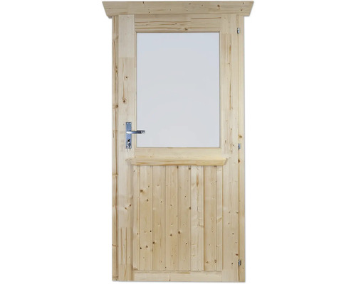 Holztür mit Glaseinsatz und Metallgriff