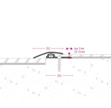 Illustration eines Übergangsprofils mit Maßangaben für Bodenbeläge