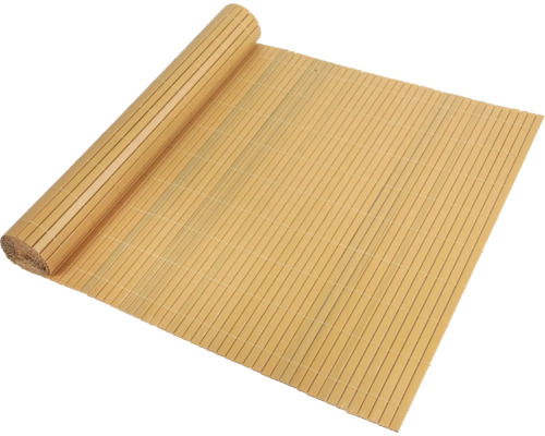 Sichtschutzmatte Konsta PVC verstärkt 3 x 0,9 m teakoptik Bambusmatte teilweise aufgerollt