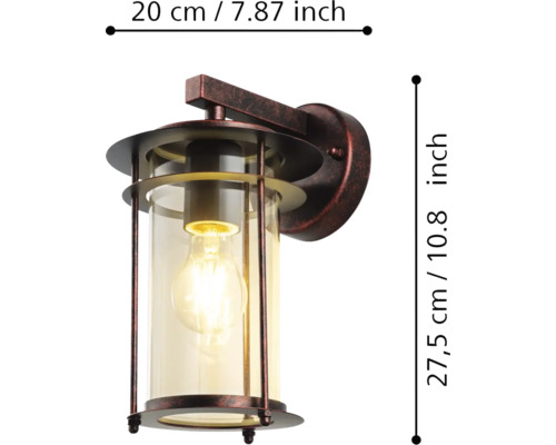 Wandleuchte mit den Maßen 20 mal 27,5 Zentimeter.
