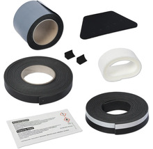 Mehrere Dichtungsbänder, ein Rakel und ein Reinigungstuch.