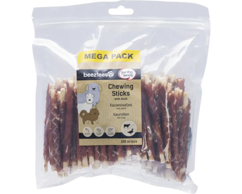 Beutel mit Beetztees Kaustreifen mit Ente für Hunde, Mega Pack, 100 Stück