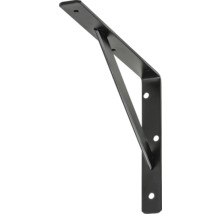 Schwarze Regalstütze aus Metall mit Bohrlöchern zur Befestigung