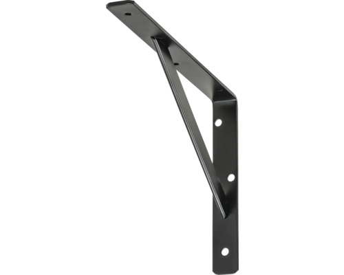Stegkonsole B 30 x H 300 x T 200 mm schwarz Schwarze Regalstütze aus Metall mit Bohrlöchern zur Befestigung