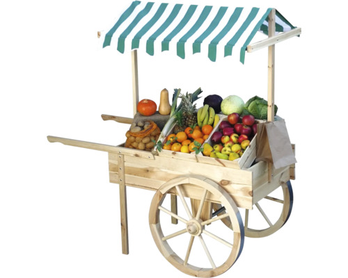 Holzmarktwagen mit Obst und Gemüse