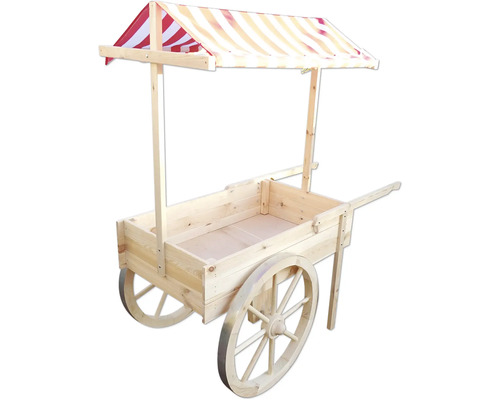 Holzkarren mit gestreifter Markise