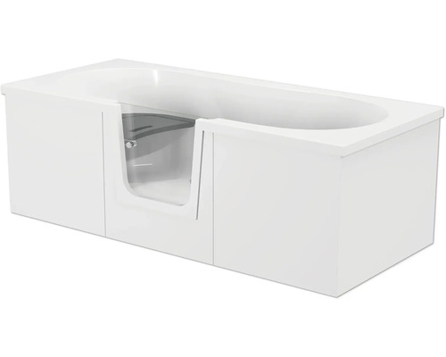 Rechteckbadewanne mit Tür mittig Anschlag rechts Schulte Q2 170x75 cm alpinweiß glänzend mit Front- und rechter Seitenschürze D80007M1-3 Begehbare Badewanne mit Glastür
