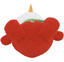 Roter Kuscheltier-Schneemann mit gelber Nase