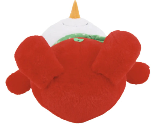 Roter Kuscheltier-Schneemann mit gelber Nase