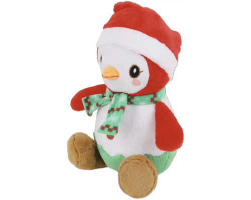 Plüschpinguin mit Weihnachtsmütze und Schal