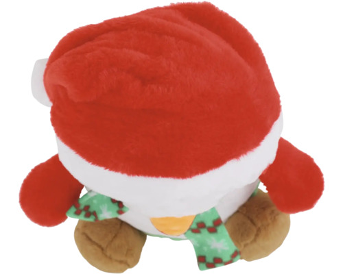 Weihnachtlicher Plüschpinguin mit Mütze und Schal als Dekoration