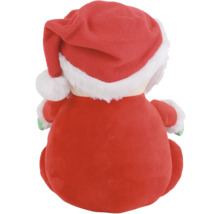 Rückansicht einer Plüschfigur im Weihnachtsmannkostüm