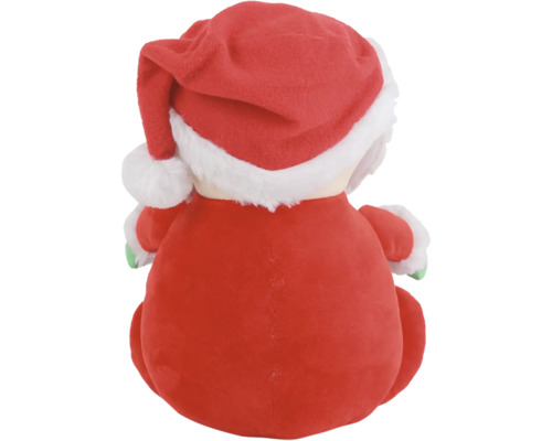 Rückansicht einer Plüschfigur im Weihnachtsmannkostüm