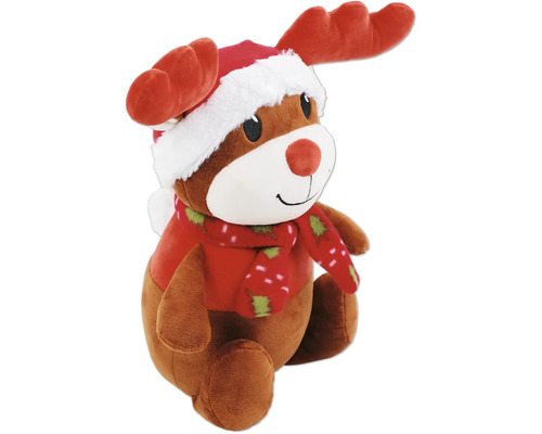 Plüschtier Rentier mit Weihnachtsmütze und Schal