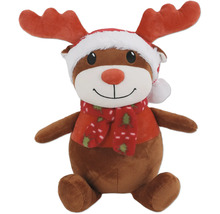 Weihnachtsrentier als Plüschtier mit Mütze und Schal