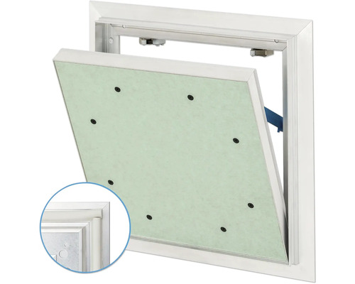Revisionsklappe AluQuattro® mit Gipskartoneinlage 12,5 mm und Schnappverschluss 300 mm x 300 mm Revisionsklappe AluQuattro® mit Gipskartoneinlage 12,5 mm und Schnappverschluss 300 mm x 300 mm
