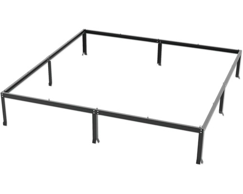 Schwarzer Metallbettrahmen mit Beinen.