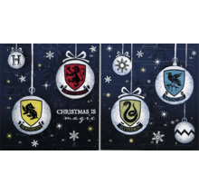 Harry Potter Adventskalender mit den Wappen der Häuser Gryffindor, Hufflepuff, Slytherin und Ravenclaw