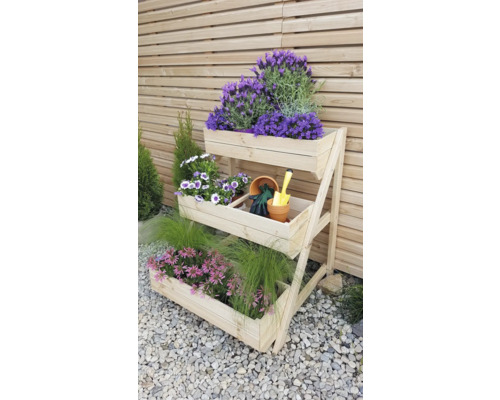 Pflanztreppe mit Kästen aus Holz 80 x 75 x 100 cm creme