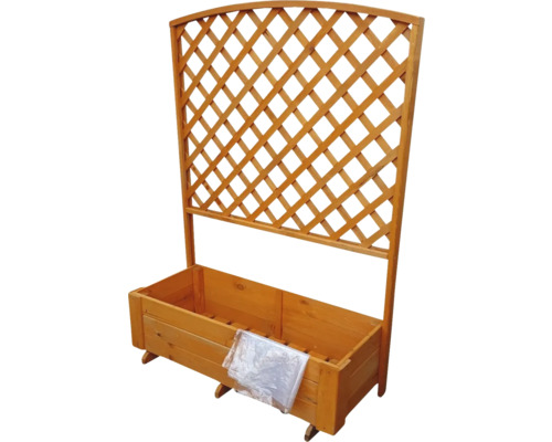 Holzpflanzkasten mit Rankgitter für den Garten