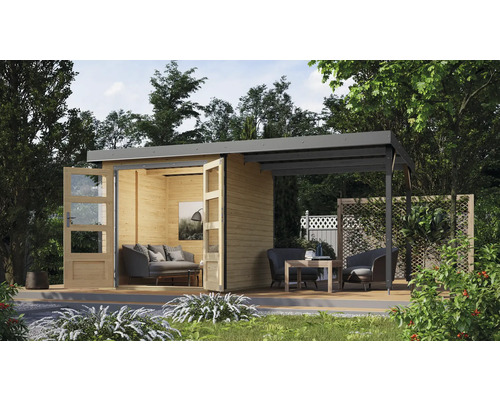 Gartenhaus Karibu Metalwood 2A Blech graualu inkl. Anbaudach 2,35 m 453 x 235 cm natur Gartenhaus Karibu Metalwood 2A Blech graualu inkl. Anbaudach 2,35 m 453 x 235 cm natur