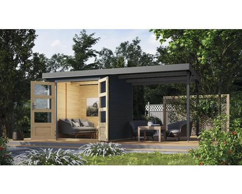 Gartenhaus Karibu Metalwood 2C Blech graualu inkl. Anbaudach 2,35 m 453 x 235 cm anthrazit Gartenhaus Karibu Metalwood 2C Blech graualu inkl. Anbaudach 2,35 m 453 x 235 cm anthrazit