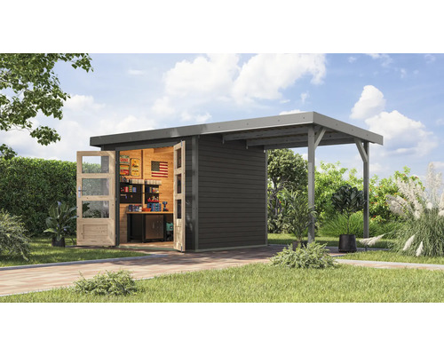 Gartenhaus Karibu Metalwood 3B Blech graualu inkl. Anbaudach 2,35 m 486,5 x 236,5 cm terragrau Gartenhaus Karibu Metalwood 3B Blech graualu inkl. Anbaudach 2,35 m 486,5 x 236,5 cm terragrau