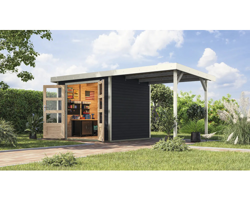 Gartenhaus Karibu Metalwood 3C Blech weiß inkl. Anbaudach 2,35 m 486,5 x 236,5 cm anthrazit Gartenhaus Karibu Metalwood 3C Blech weiß inkl. Anbaudach 2,35 m 486,5 x 236,5 cm anthrazit