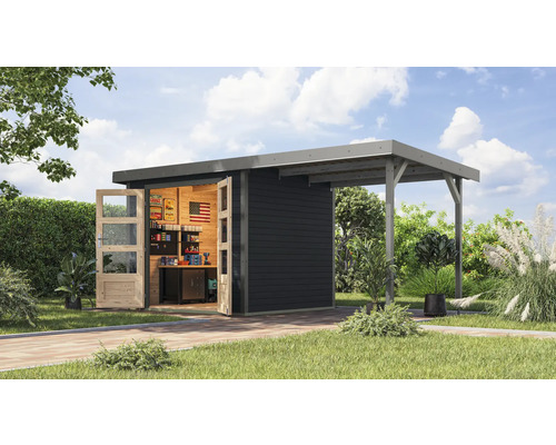 Gartenhaus Karibu Metalwood 3C Blech graualu inkl. Anbaudach 2,35 m 486,5 x 236,5 cm anthrazit Gartenhaus Karibu Metalwood 3C Blech graualu inkl. Anbaudach 2,35 m 486,5 x 236,5 cm anthrazit