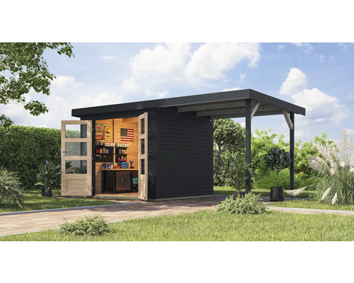 Gartenhaus Karibu Metalwood 3C Blech anthrazit inkl. Anbaudach 2,35 m 486,5 x 236,5 cm anthrazit Gartenhaus Karibu Metalwood 3C Blech anthrazit inkl. Anbaudach 2,35 m 486,5 x 236,5 cm anthrazit