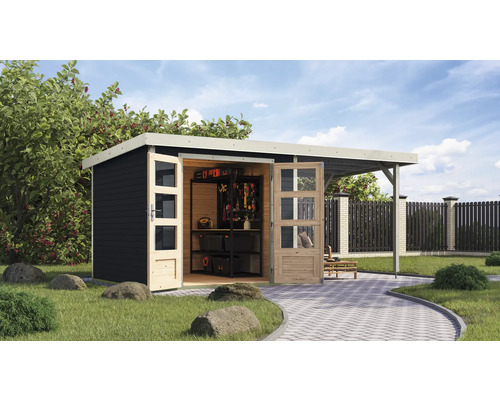Gartenhaus Karibu Metalwood 3,5C Blech weiß inkl. Anbaudach 2,35 m 486,5 x 266,5 cm anthrazit Gartenhaus Karibu Metalwood 3,5C Blech weiß inkl. Anbaudach 2,35 m 486,5 x 266,5 cm anthrazit