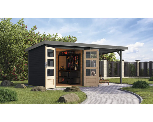 Gartenhaus Karibu Metalwood 3,5C Blech graualu inkl. Anbaudach 2,35 m 486,5 x 266,5 cm anthrazit Gartenhaus Karibu Metalwood 3,5C Blech graualu inkl. Anbaudach 2,35 m 486,5 x 266,5 cm anthrazit