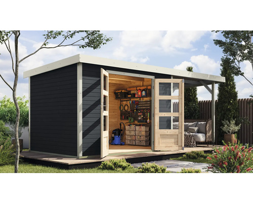 Gartenhaus Karibu Metalwood 4C Blech weiß inkl. Anbaudach 2,35 m 541,5 x 236,5 cm anthrazit Gartenhaus Karibu Metalwood 4C Blech weiß inkl. Anbaudach 2,35 m 541,5 x 236,5 cm anthrazit