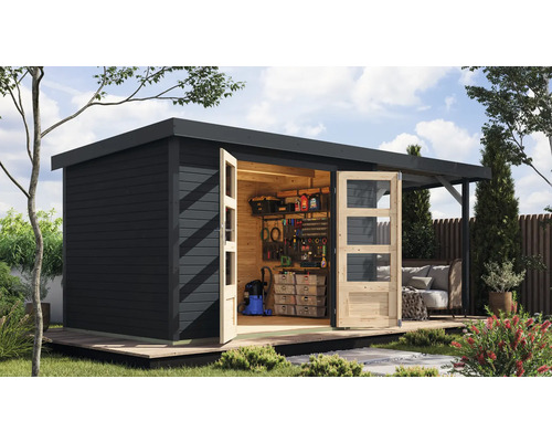 Gartenhaus Karibu Metalwood 4C Blech anthrazit inkl. Anbaudach 2,35 m 541,5 x 236,5 cm anthrazit Gartenhaus Karibu Metalwood 4C Blech anthrazit inkl. Anbaudach 2,35 m 541,5 x 236,5 cm anthrazit
