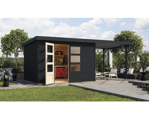 Gartenhaus Karibu Metalwood 5C Blech anthrazit inkl. Anbaudach 2,35 m 541,5 x 266,5 cm anthrazit Gartenhaus Karibu Metalwood 5C Blech anthrazit inkl. Anbaudach 2,35 m 541,5 x 266,5 cm anthrazit