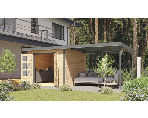 Gartenhaus Karibu Metalwood 2 6A Blech graualu inkl. Anbaudach 3 m 595,5 x 292,4 cmm natur Gartenhaus Karibu Metalwood 2 6A Blech graualu inkl. Anbaudach 3 m 595,5 x 292,4 cmm natur