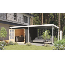 Gartenhaus Karibu Metalwood 2B Blech weiß inkl. Anbaudach 574 x 292 cm terragrau